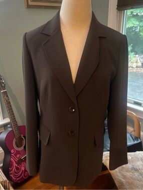 Talbots Women's Chocolate Brown Quiet Luxury Two-Button Tailored Blazer 6 Petite